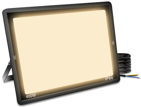 Blivrig 400W Spot LED Extérieur Blanc Chaud 3000K, 40000LM Projecteur LED Exterieur IP66 Imperméable, Eclairage LED, pour Terrasse, Patio, Chemins, Stades, Usines, Parking, Garage, Jardi