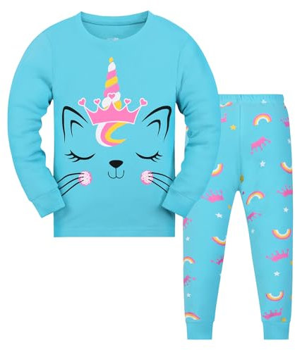 Gumyoss Pigiama per Bambine Gatto Set Pigiama per Bambini Cotone Maniche Lunghe Inverno Gatto 2 Pezzi 3 Anni