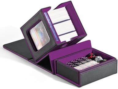 ZLCA MTG Commander Deckbox mit Sichtfenster, Deckbox für 100 Doppelhülsen, mit Würfelablage und magnetischem Kartenhalter (Schwarz und Lila)