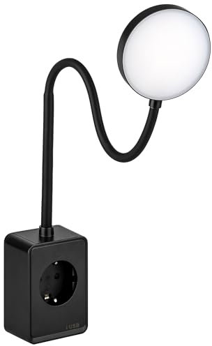 SEBSON Lámpara Enchufe Pared LED Regulable, Lampara de Lectura con Conector USB-C - Cuello de Cisne Flexible, Blanco Neutro 4000K, 4,5W, 420lm - Luz Nocturna Negro