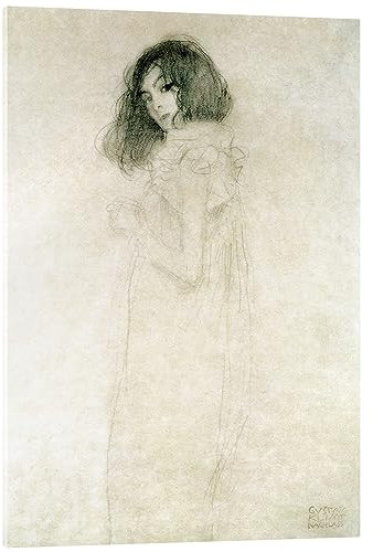 Portrait d'une jeune femme Tableau en verre acrylique de Gustav Klimt 13 x 18 cm Beige Tableaux Décoration murale