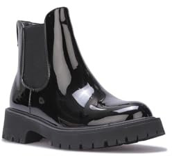 La Modeuse - Stivaletti Chelsea in Simili Verniciati con inserto elastico, Nero , 40 EU