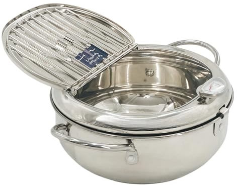 Swinod Friteuse Tempura de style janpanais avec couvercle, en acier inoxydable avec contrôle de la température et égouttoir à huile, pour la cuisine, les frites, le poulet, etc. Argenté 2,2 l