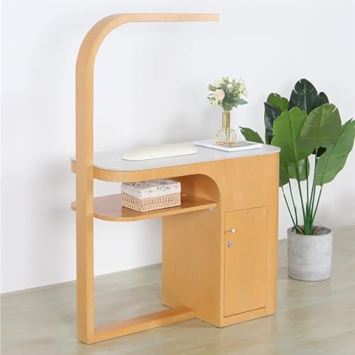 TT-YEC Solid Wood Manicure Table Set, Beauty Salon Furniture And Equipment Manicure Table, Marble Table Top Manicure Workstation with Light, Nail Powder Collector, Storage Cabinet,L100CM
