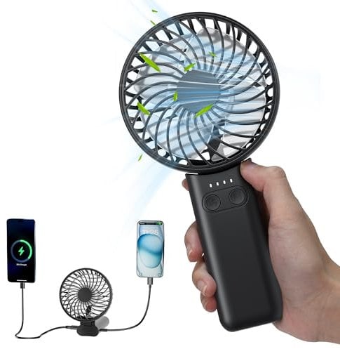 HandFan 5200mAh Portable Handheld Fan, Rechargeable Hand Fan, Battery Operated 8.5-27hrs, Personal USB Foldable Fan, Travel Essential Gifts for Women/Girls/Friends (Black)