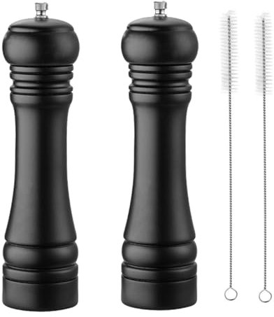 BINHAI Set de moulin à sel et à poivre, Kit de moulin à poivre à sel moulins manuels solides avec de fortes broyeurs en céramique réglables 2 pièces 8 pouces (K 2 Noir)