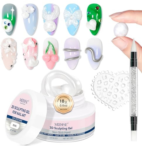 MIZHSE 3D Gel for Nails Non Stick Hand Solid Sculpting Gel 3D Carving Nail Art for DIY Salon at Home Need Lamp Cure 18g