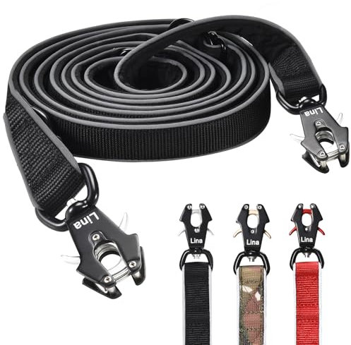 Lina Hundeleine - 2,5M - Verstellbare & Doppelleine mit Neopren - Polsterung - Reflektierende Laufleine - Freihändige - Umhängeleine mit 2 Froschkarabinern (Schwarz)