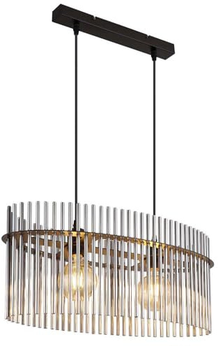 Hängeleuchte Rauchglas Pendelleuchte schwarz matt Wohnzimmerlampe Glasstäbe rauch, Metall, 2x E27 Fassung, LxBxH 60x23x140