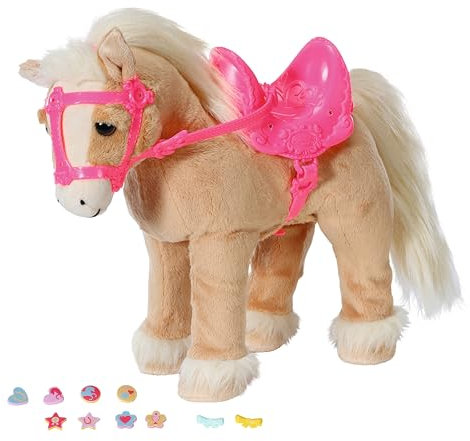 BABY born, Puppenpferd, BABY born My Cute Horse, interaktives Pferd mit Lauf- und Soundfunktion, Plüsch, rosa Sattel und Zaumzeug sowie Pins zum Dekorieren, 840627 Zapf Creation