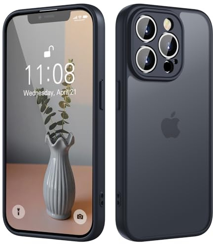 KPPIT for iPhone 13 Pro case,Black | Shockproof Military Grade Drop Protection, Frosted Translucent