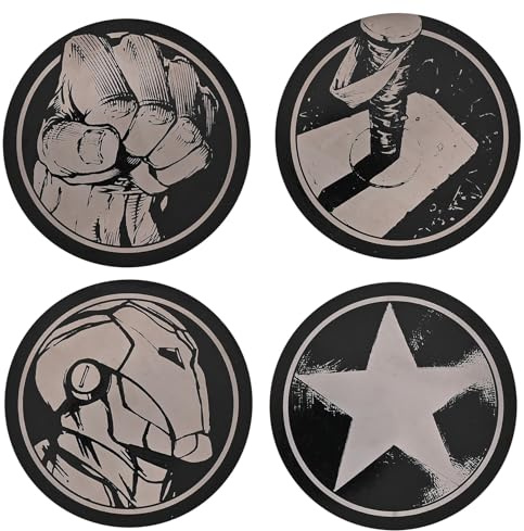 Marvel Avengers Black Round Metal Coasters – Set of 4 with