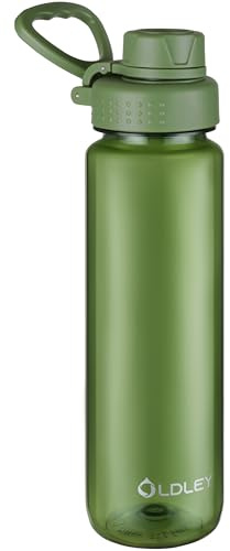 OLDLEY 1L/32oz Water Bottle BPA Free Tritan 1 Litre Clear Water Bottle with Screw Lid & Carry Loop Reusable Leakproof Drinking Bottle for Sports, Gym, School, Outdoor (Army Green)