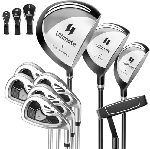 COSTWAY komplettes Herren Golfschläger Set, 9 teilige Golfschlägersätze rechtshändig mit Regenhaube, Golfset mit 1 Driver & 3 Fairway & 4 Hybrid & 6/7/ 8/9/ P Eisen & Putter (Grau)