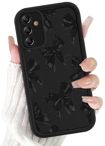 Yirlbey Handyhülle für Samsung Galaxy S24 5G Hülle, Aesthetic Schleifen Schwarz Muster Design Mädchen Frauen Schutzhülle, Silikon Stoßfest Cover Erhöhte Displayränder Case für Samsung S24 6,2,Bow