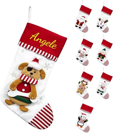 Personalisierte Weihnachtsstrümpfe, Premium Baumwolle, Festliche Nikolausstiefel mit Santa, Schneemann, Pinguin, Rentier Design, Wiederverwendbar, Bestickt