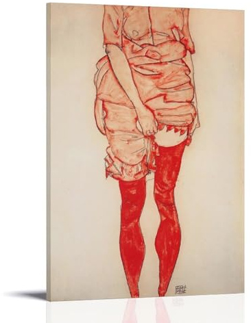 Egon Schiele Kunstdruck auf Leinwand, Motiv Stehende Frau in Rot, 40 x 60 cm