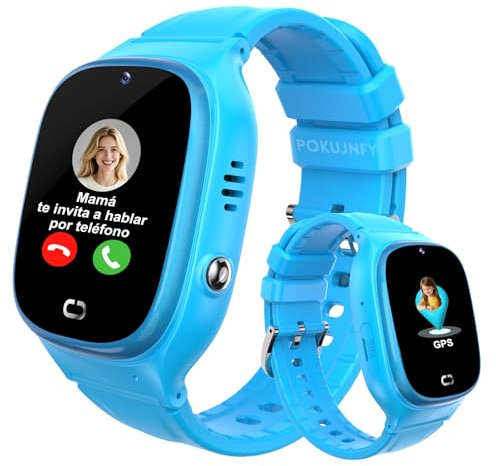 POKUJNFY Reloj Inteligente Niño GPS y Llamadas Teléfono Chat Contactos SOS Juego IP68 Impermeable Despertador Modo Clase Digital Reloj Inteligente Niña Niños Niñas Cumpleaños Regalo