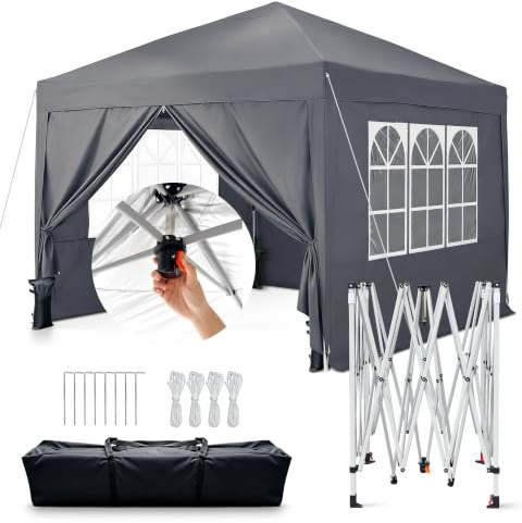 RidgeRover 3M x 3M Pop-up Gazebo, One-push Setup Garden Gazebo, Dark Grey | 4 Removable Sidewalls, Waterproof, UV-Resistant, With Carry Bag, Sandbags for Garden Parties, Outdoor Activities, Camping