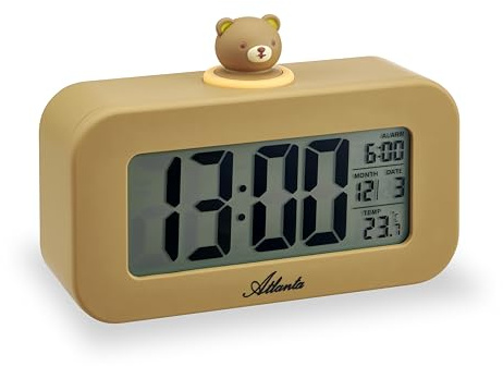 Atlanta Digitalwecker LCD mit Tier-Motiven, Melodien, automatisches Nachtlicht, Snooze-Funktion - 2169/3 (Braun)