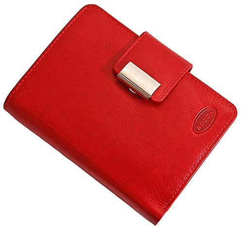 BOCCX Damen Geldbörse Leder Portemonnaie Rindleder mit vielen Fächern - Elegante Lederbörse (Rot)