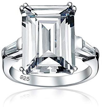 Art Deco Stil Braut Hochzeit groß 10CT AAA CZ Solitär Smaragd Schnitt Statement Verlobungsring für Frauen .925 Sterling Silber Zirkonia Baguette Seitensteine