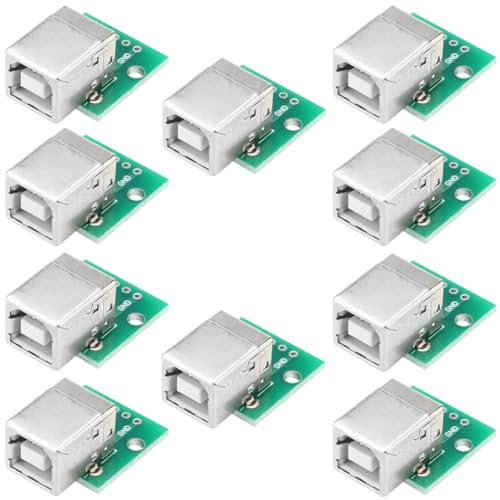 Oiyagai Lot de 10 Adaptateurs USB vers Carte Dip, USB Type B Femelle vers Carte Dip, Connecteur 4 Broches 2.54mm pour Alimentation USB DIY