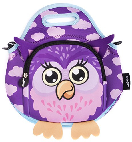 Fringoo® Kids Lunch Bag - Made from Neoprene Thermal Insulated Material - School Lunch Bag - Zipped Pocket Shoulder Strap (Owl)