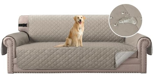H.Versailtex Water Repellent Extra Wide Sofa Protector for Dog, Pets, Sofa Cover/Couch Cover, Sitting Width Up to 78 Inch, Stay in Place with 2 Elastic Strap (Oversized Sofa, Sand/Beige)