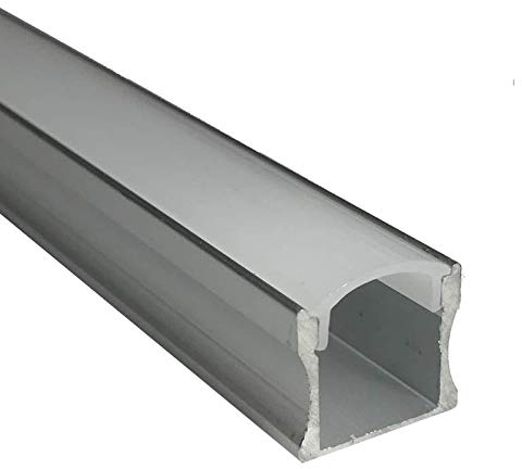LED ALU-Profil 1m AUFBAU-H mit milchiger (opaler) Klick-Abdeckung inkl. Endkappen und Halterungen für bis zu 13mm LED Streifen, ab Bändern mit 60 LEDs/m keine Lichtpunkte zu sehen! (1m Milchig)