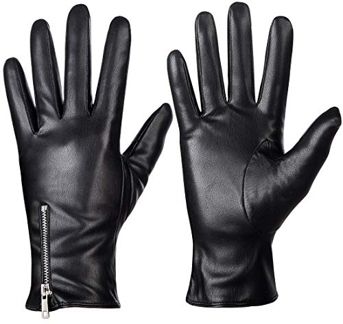 Dsane Winterhandschuhe aus Leder für Damen, Touchscreen Texting Warm Fahren Handschuhe (Schwarz, M)