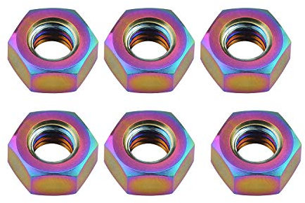Yaruijia M5 M6 M8 Titan Sechskantmutter Gr5 Teilung 0,8 mm 1,0 mm 1,25 mm 6 Stück (M5 Pitch 0,8 mm, Regenbogen)
