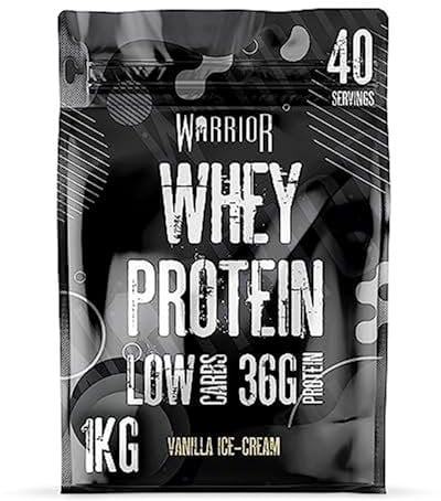 Warrior Whey Protein Powder – Up to 36g* of Protein Per Shake – Low Sugar, and Low Carbs – GMP Certified (Vanilla Ice Cream, 1kg)