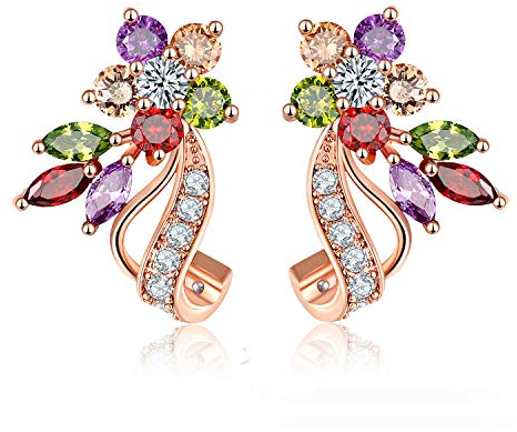 Uloveido Orecchini da donna placcati in oro rosa multicolore con cristalli austriaci art déco a forma di fiore, per ragazza, Y492, Ottone, Zirconia cubica