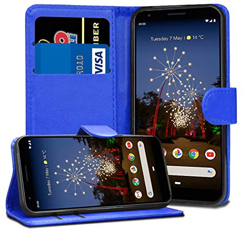 GAPlus Google Pixel 3A 5.6 Leather Case - Premium Wallet Case Leather Flip Cover For Google Pixel 3A [Card Holder] [Magnetic Closure] (Blue)