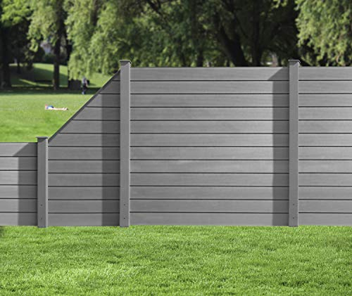 HORI WPC Sichtschutz Zaun Steckzaun Gartenzaun Komplettset für Garten und Terrasse, beidseitig glatt, 1x Schräg + 2x Pfosten I zum Aufschrauben I Zaun: Anthrazit I Pf.: Anthrazit
