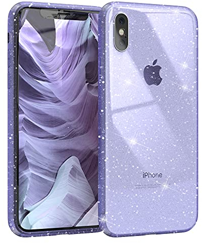 EAZY CASE Hülle kompatibel mit iPhone XS Max Schutzhülle mit Glitzer, Handyhülle, Schutzhülle, Back Cover mit Glitter, TPU/Silikon, Transparent/Durchsichtig, Lila