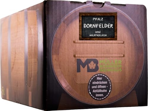 Weinhaus Müller Bornheim Dornfelder Rosé Halbtrocken Bag in Box 5L Pfalz | Ca. 33 Gläser pro Box – Zapfhahn, wochen frisch nach Öffnung, bruchsicher für Grill & Party