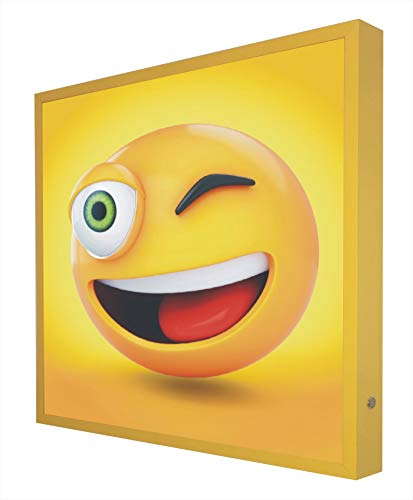 Cartel Vintage Iluminado con Luz Leds con Marco de Madera Amarillo Emoticono 0003