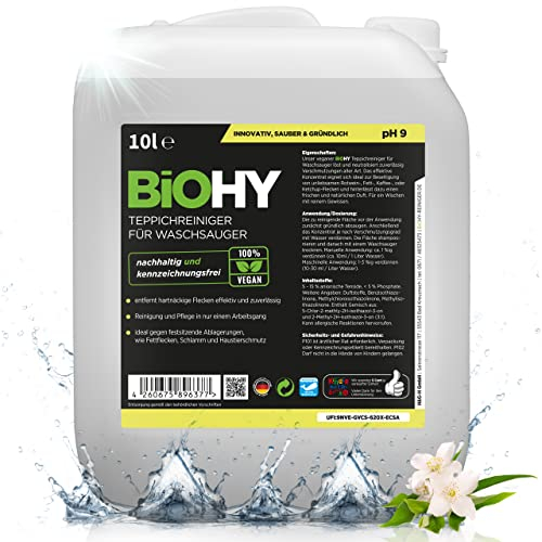 BiOHY Teppichreiniger für Waschsauger (10 Liter Kanister) | geeignet für alle Waschsauger | entfernt Flecken und Schmutz mühelos | Reinigung und Pflege in einem | materialschonend & tierfreundlich