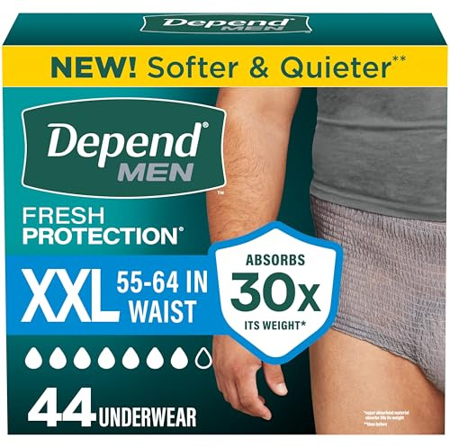 Depend FIT-FLEX Inkontinenz-Unterwäsche für Herren, maximale Saugfähigkeit, Einweg, XXL, Grau, 44 Stück (2 Packungen mit je 22 Stück) (Verpackung kann variieren)