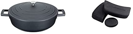 MasterClass MCMCASS3PC Pan Handle Sleeve Set for Cast Aluminium Casserole Pots, Easy Grip Silicone, 3 Pieces with Lightweight Casserole Dish with Lid, Cast Aluminium