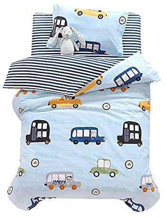 Sticker Superb Karikatur Erdbeere Tier Löwe Dinosaurier Rakete Kosmos Stern Bettbezug für Kinder, Baby Bettwäsche Kinderbettwäsche 120x150cm + Kissenbezug 30x50cm + Blatt 60x135cm Baumwolle (Blau 1)