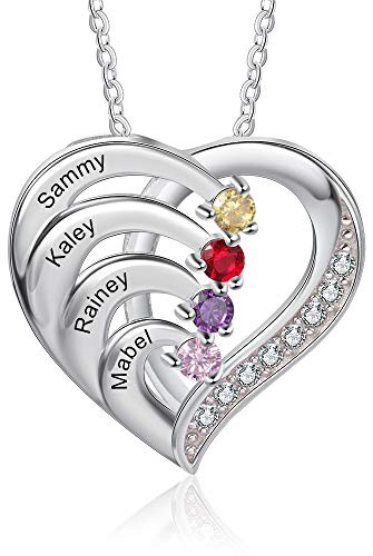 lorajewel Collana da Donna Personalizzata con Nome Pietra di nascita Collana per la Mamma Ciondolo a Cuore in Argento 925 Regalo per Festa della mamma Compleanno Natale