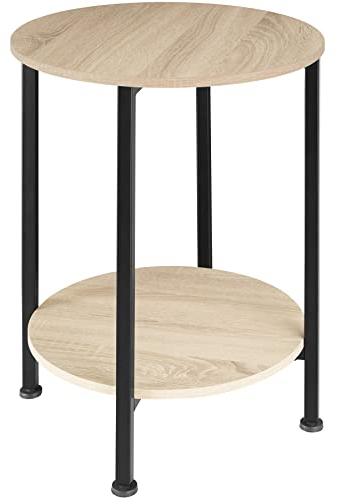 tectake Beistelltisch rund aus Holz und Metall, Industrie-Design, Couchtisch mit 2 Ablagen, für Wohnzimmer, Schlafzimmer, Ø 45 x 64 cm, schwarzes Metallgestell (Industrial Holz hell, Eiche Sonoma)