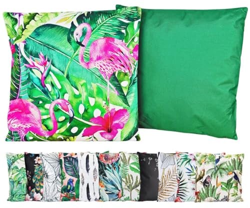 JACK Outdoor Motiv Kissen 45x45cm Lounge Dekokissen inkl. Füllung Wasserabweisend Sitzkissen Garten Stuhl, Farbe:Flamingo Monstera
