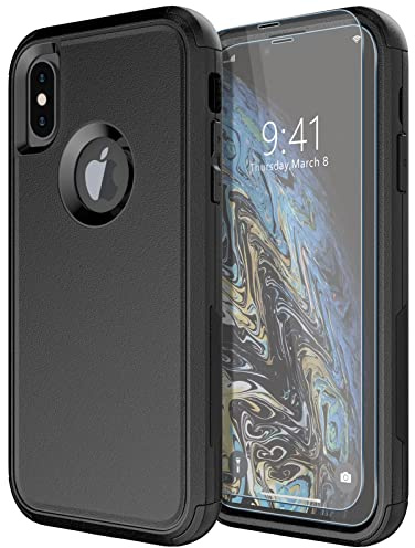 Diverbox Funda para iPhone X/iPhone XS [a Prueba de Golpes] [a Prueba de caídas] [Protector de Pantalla de Vidrio Templado] Funda de protección Resistente para Apple iPhone X/XS (Negro)