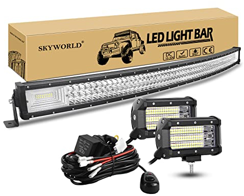 SKYWORLD 127cm 648W Gebogen LED Arbeitsscheinwerfer Bar Led Lichtleiste, 2 x 13cm 135W Auto Flutlicht Zusatzscheinwerfer Offroad Beleuchtung mit 12V kabelbaum kit für Auto LKW KFZ Traktor 4x4