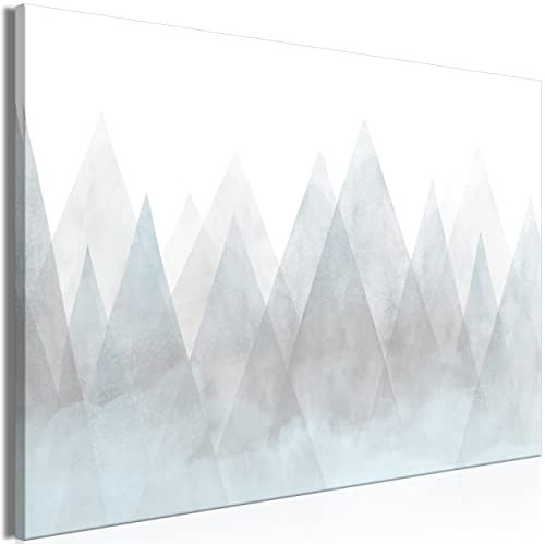 decomonkey Bilder Berge Abstrakt 60x40 cm 1 Teilig Leinwandbilder Bild auf Leinwand Vlies Wandbild Kunstdruck Wanddeko Wand Wohnzimmer Wanddekoration Deko Modern Landschaft Nebel grau weiß