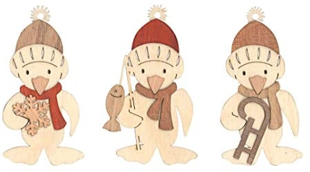 Kuhnert Drechslerei Schmuckanhänger/Baumschmuck - Motiv: Pinguine im 6er Set - Höha: ca. 7 cm - Made in Germany